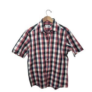 Paco Rabanne Slim Fit‎ Shirt Short Sleeve Men Plaid Button Up Size 105 Large